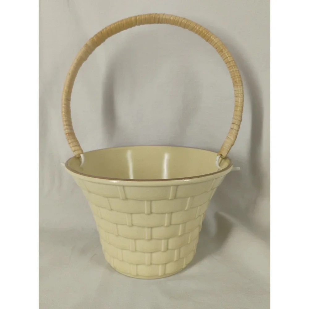 Vtg Pfaltzgraff Village Basket w/Handle Flower Pot Storage Decor USA made‎